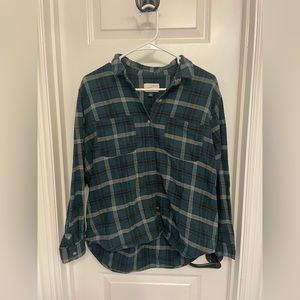 green and tan women’s flannel